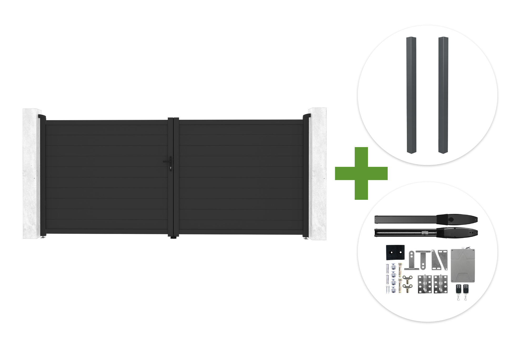 EIGER 4m H.180cm grey swing gate + 2 ELDA posts + HIKER B200 motor main image