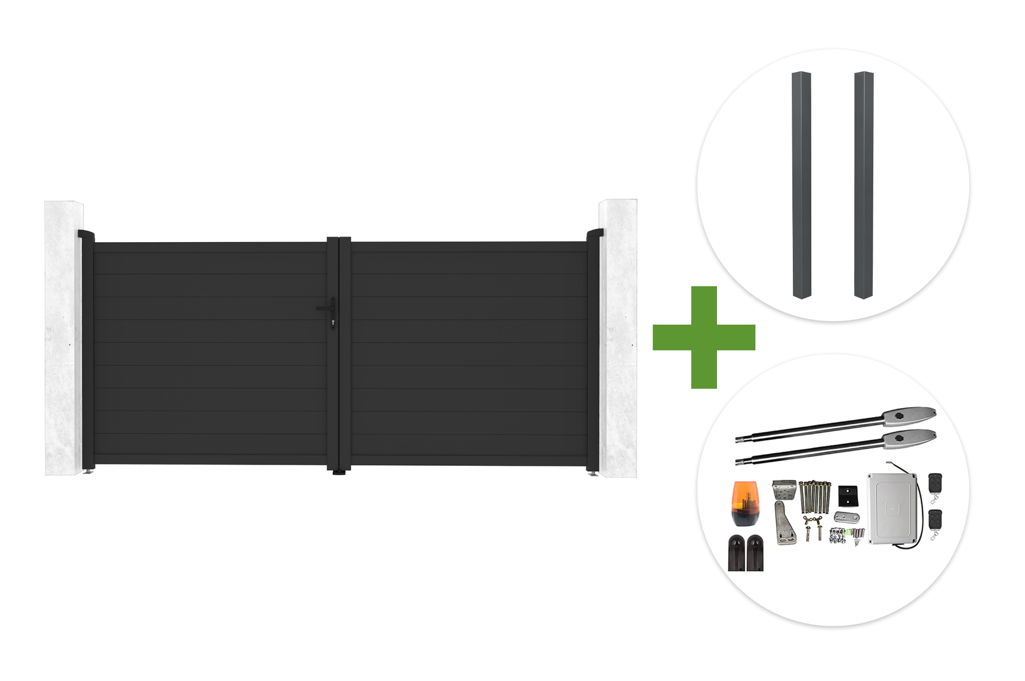 EIGER draaipoort 3,5 m hoog 160 cm grijs + 2 ELDA palen + TANKER B250 motor main image