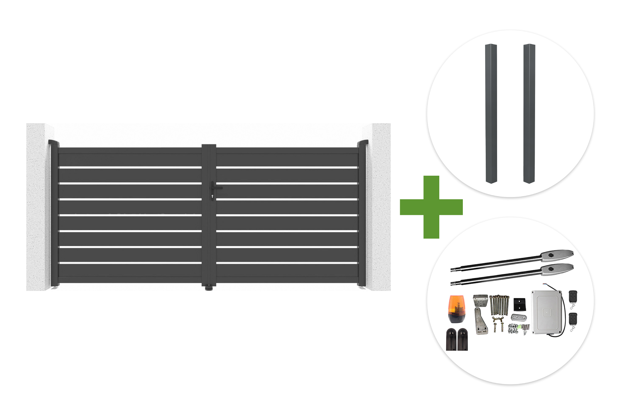 VOGEL 3.5m H.160cm grey swing gate + 2 ELDA posts + TANKER B250 motor main image