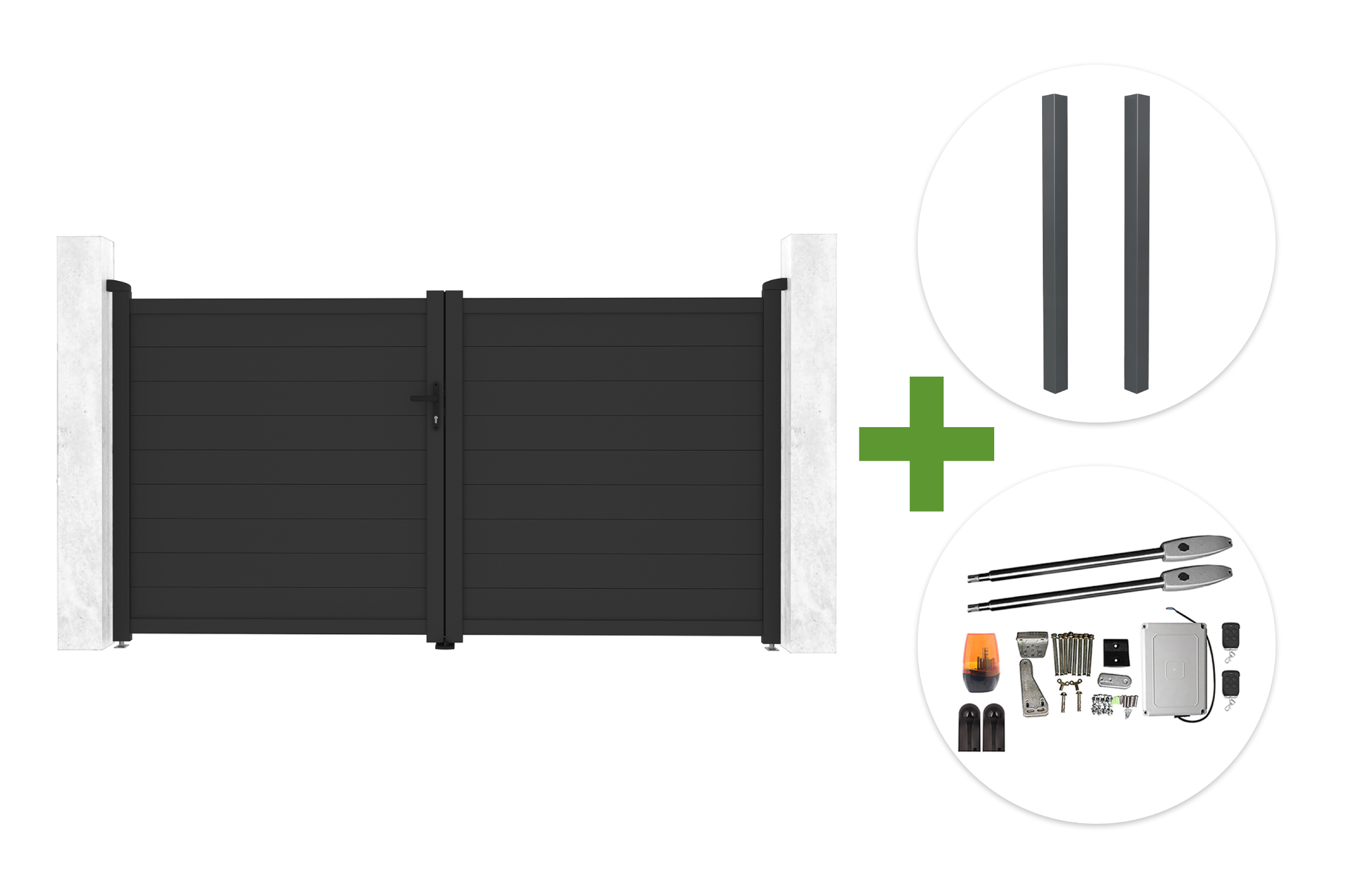 EIGER 3m korkeus 160cm harmaa saranaportti + 2 ELDA-pylvästä + TANKER B250 -moottori main image
