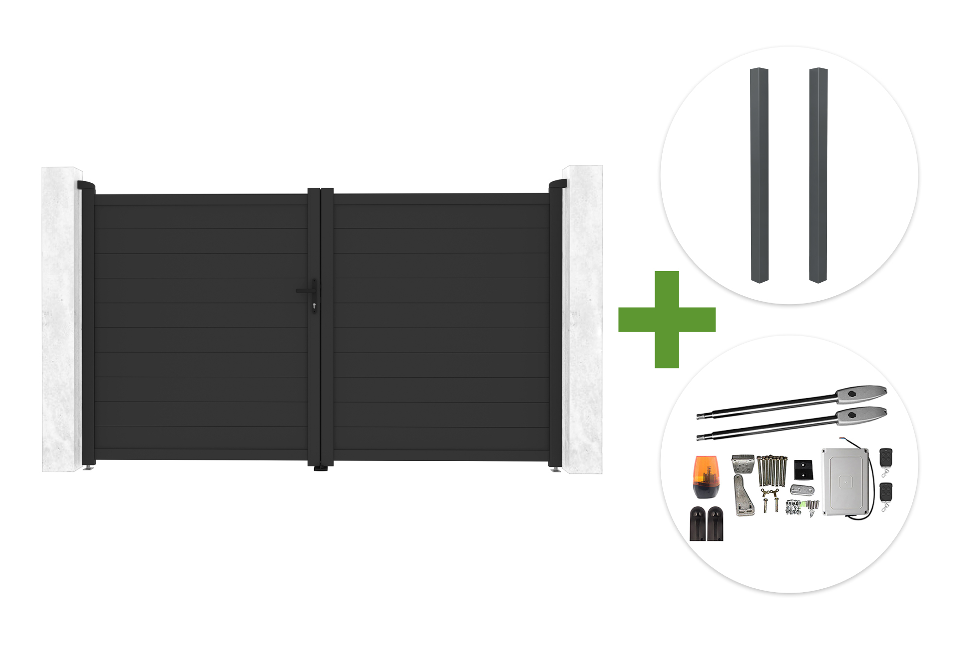 EIGER 3m H.180cm grey swing gate + 2 ELDA posts + TANKER B250 motor main image