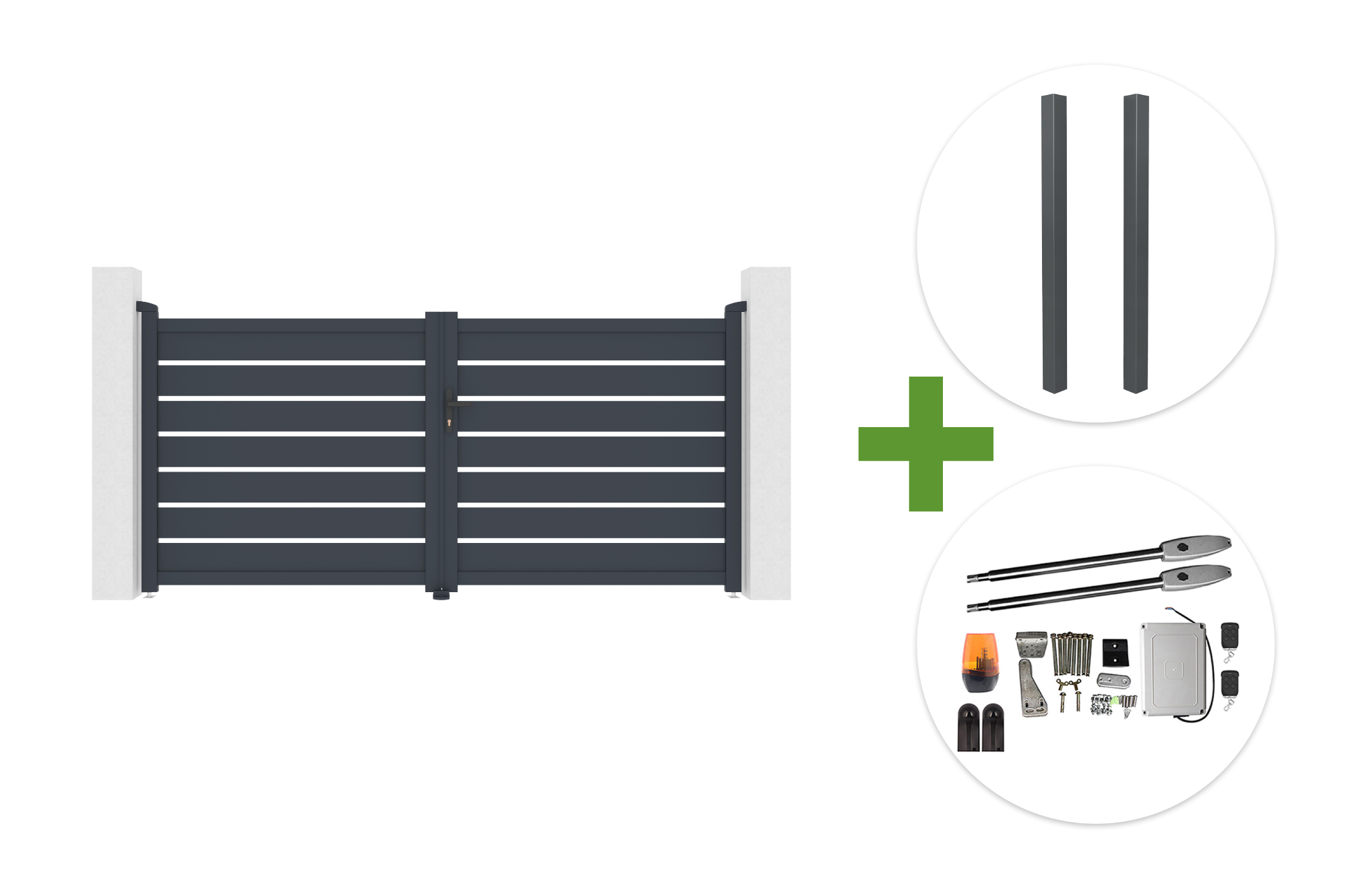 Portail battant 3m VOGEL H.140cm gris + 2 poteaux ELDA + motorisation TANKER B250 main image