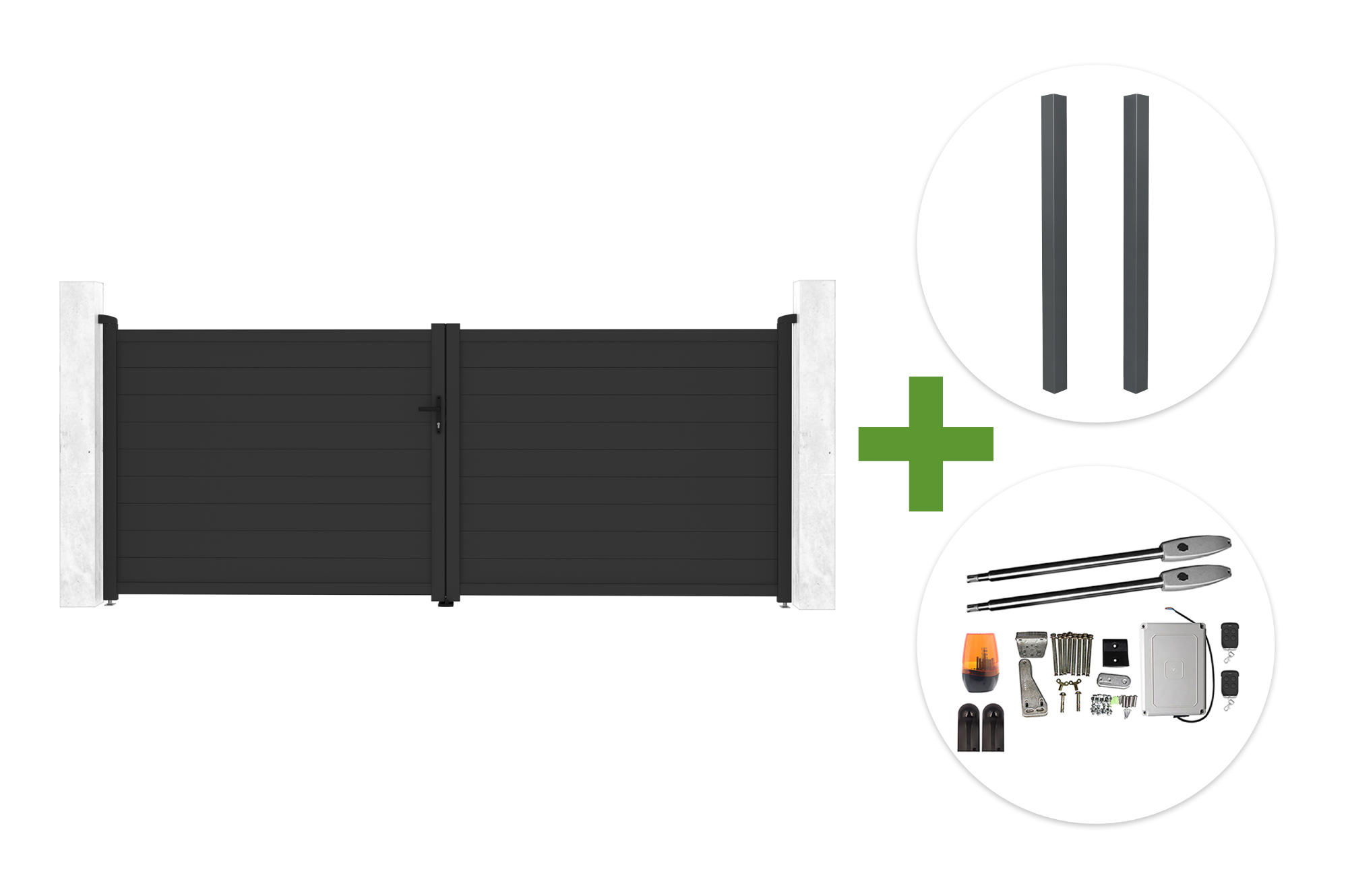 EIGER 4m H.160cm grå svänggrind + 2 ELDA-stolpar + TANKER B250 motor main image