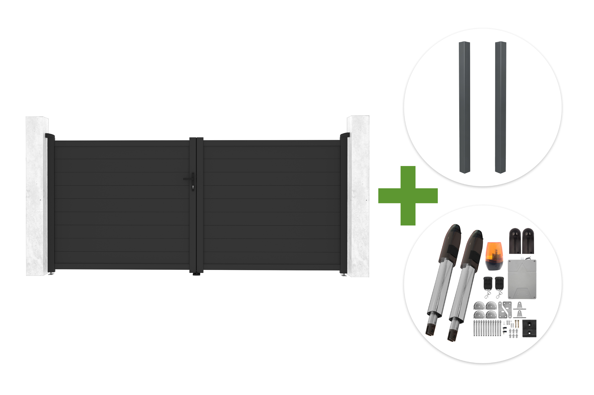 EIGER draaipoort 3,5 m hoog 160 cm grijs + 2 ELDA palen + TANKER B700 motor main image