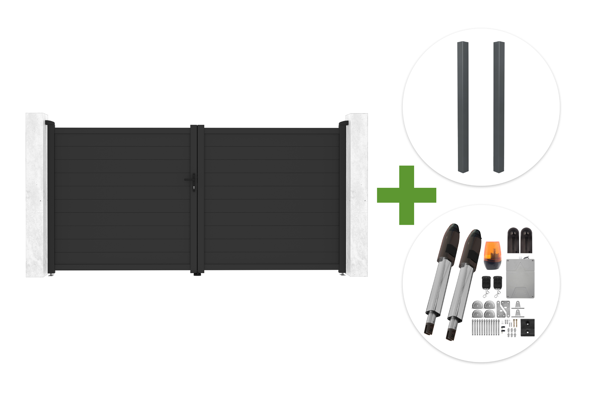 Portão basculante EIGER cinza de 3,5 m de altura e 180 cm de largura + 2 postes ELDA + motor TANKER B700 main image