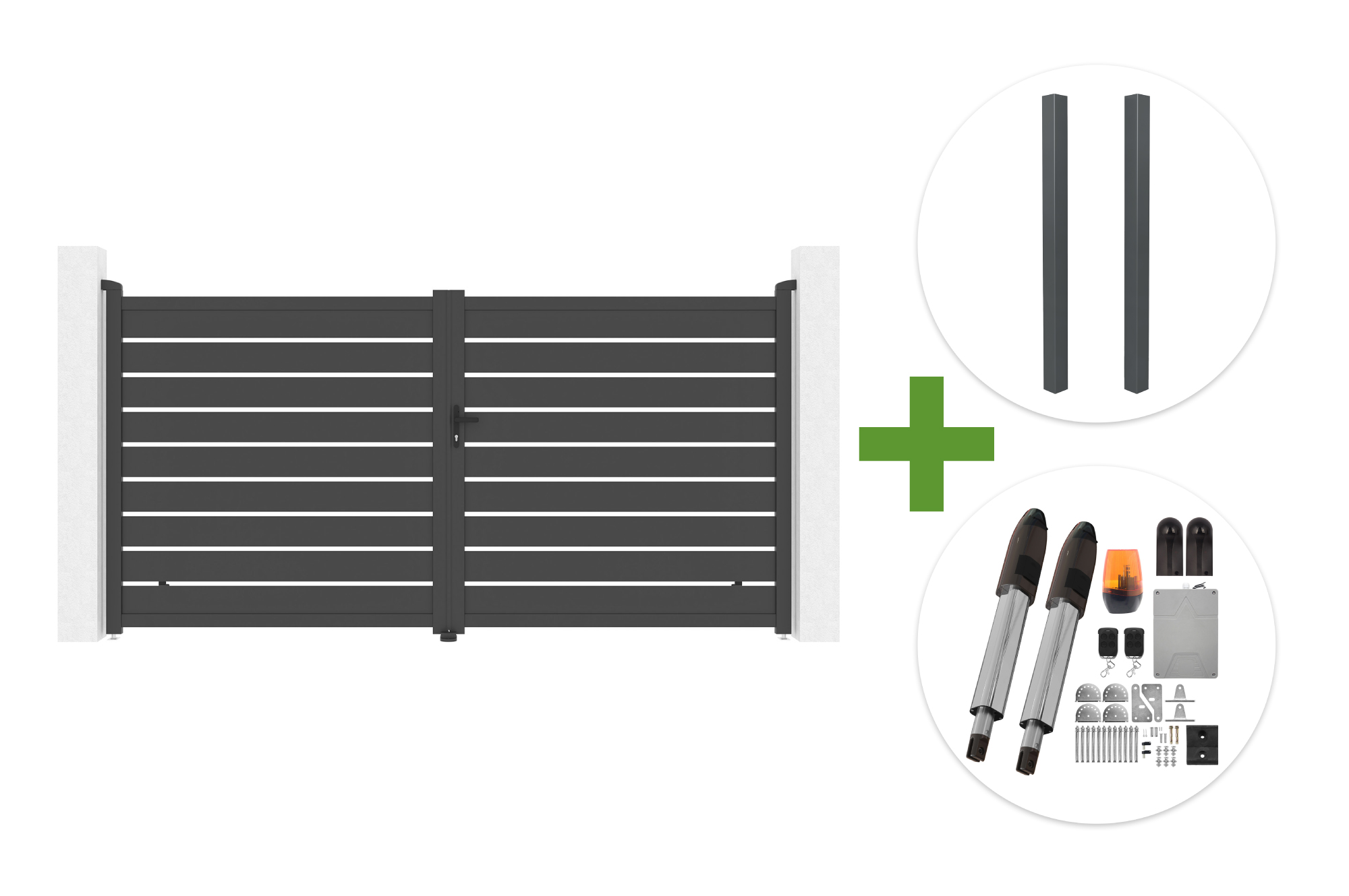 VOGEL 3,5m H.180cm grå svänggrind + 2 ELDA-stolpar + TANKER B700 motor main image