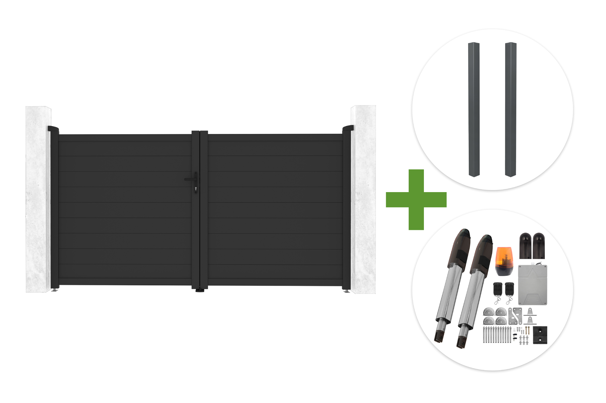 EIGER 3m korkeus 160cm harmaa saranaportti + 2 ELDA-pylvästä + TANKER B700 -moottori main image