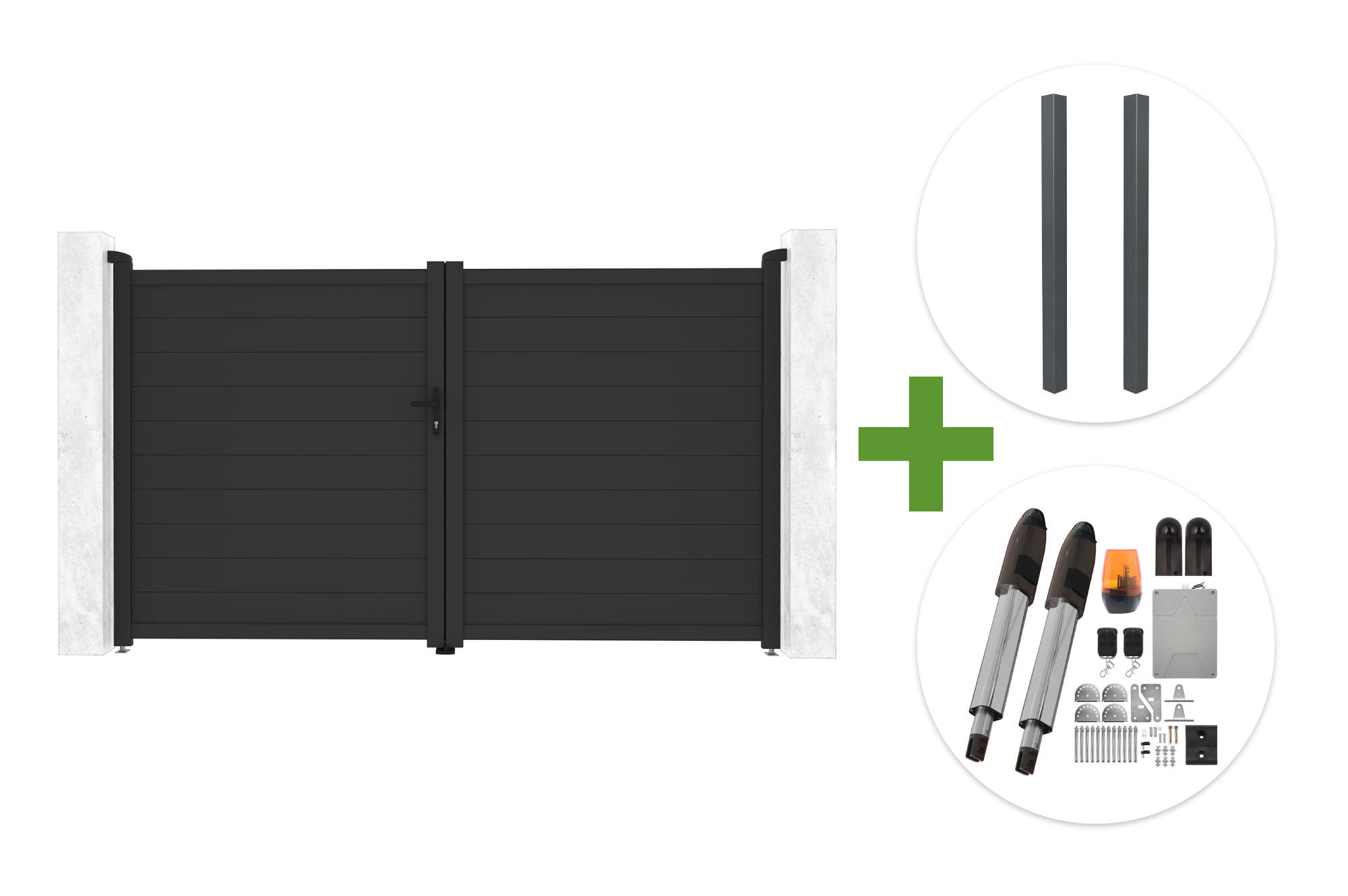 EIGER 3m H.180cm grey swing gate + 2 ELDA posts + TANKER B700 motor main image