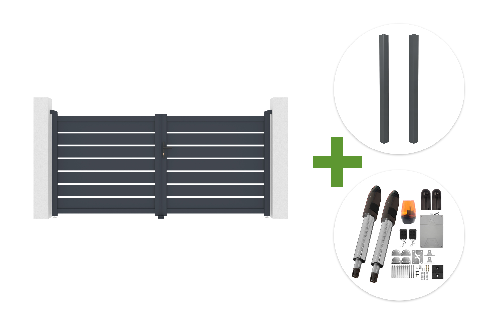 Portail battant 3m VOGEL H.140cm gris + 2 poteaux ELDA + motorisation TANKER B700 main image