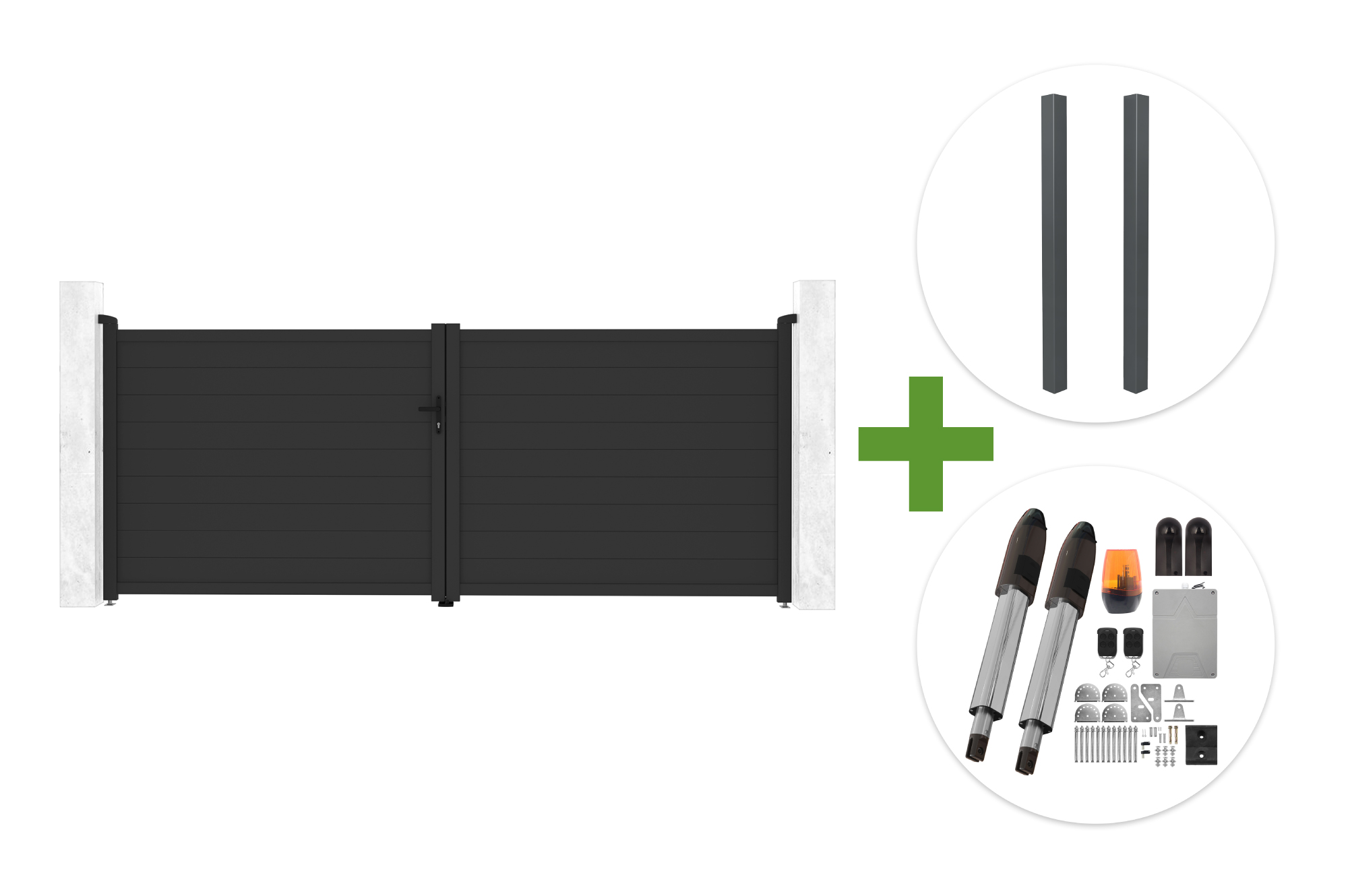 EIGER 4m H.160cm grå svänggrind + 2 ELDA-stolpar + TANKER B700 motor main image