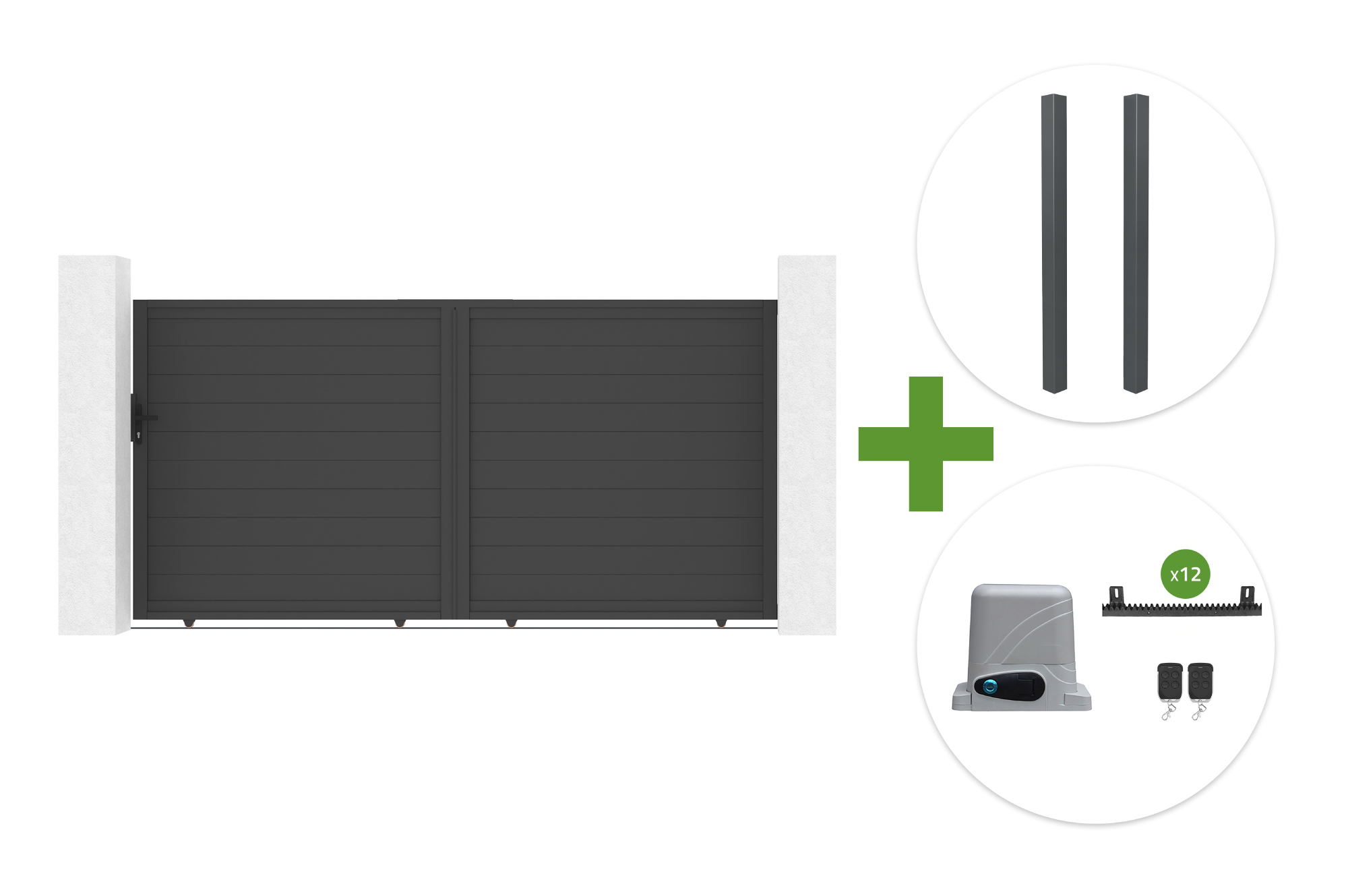 EIGER schuifpoort van 3,5 m, 180 cm hoog + 2 ELDA palen + RANGER C300 motor main image