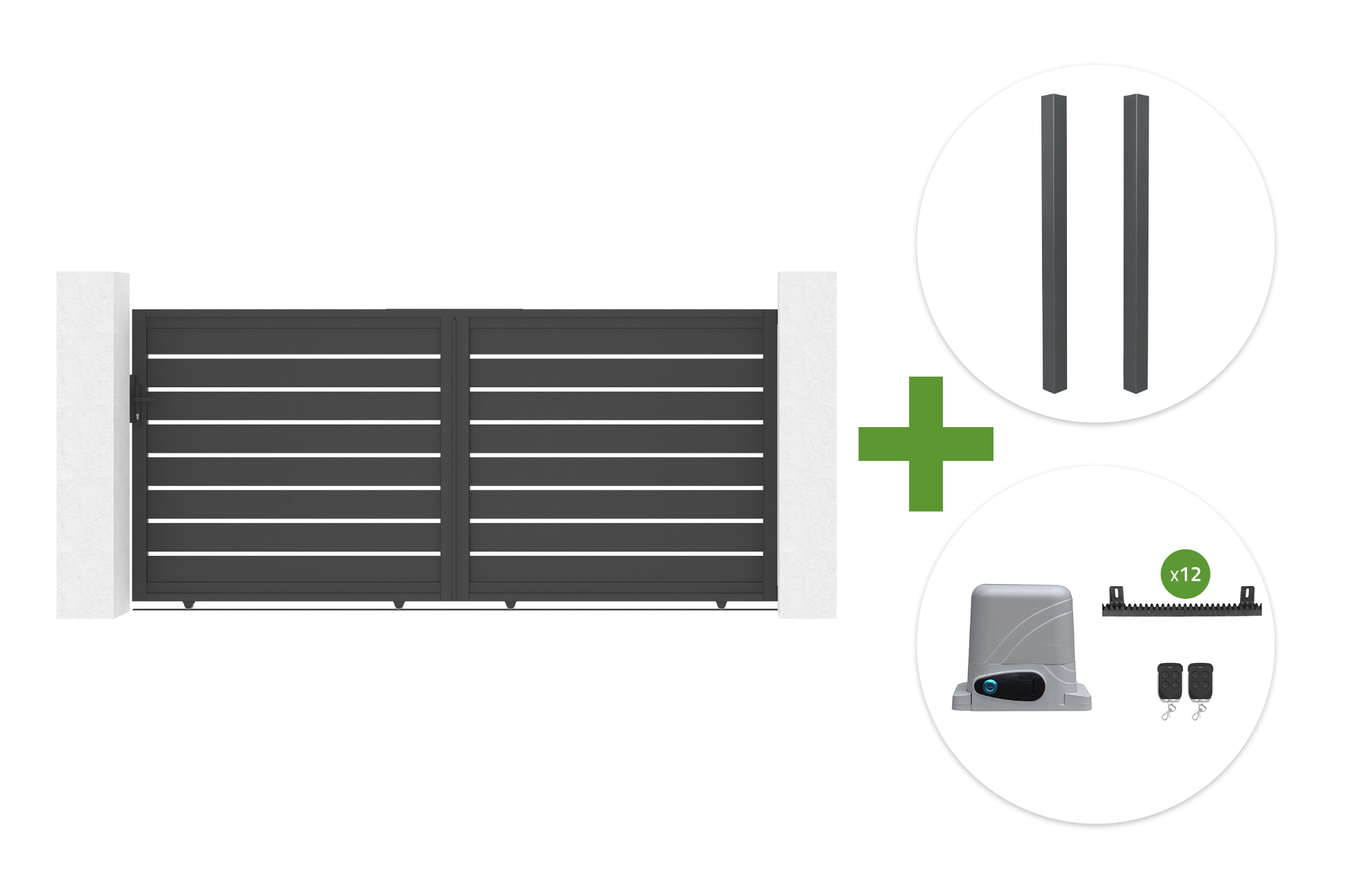 Puerta corredera VOGEL 3,5m, 160cm de altura + 2 postes ELDA + motor RANGER C300 main image