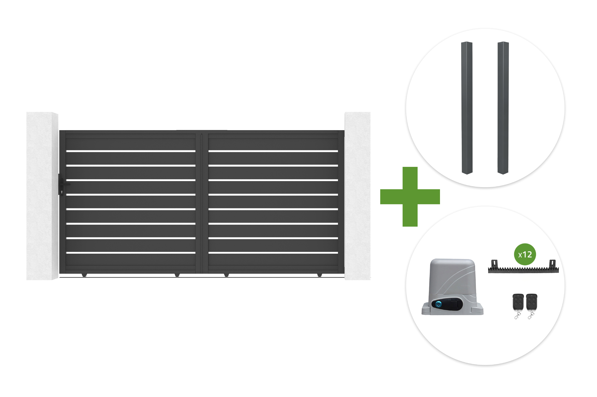 Puerta corredera VOGEL 3,5m, 180cm de altura + 2 postes ELDA + motor RANGER C300 main image