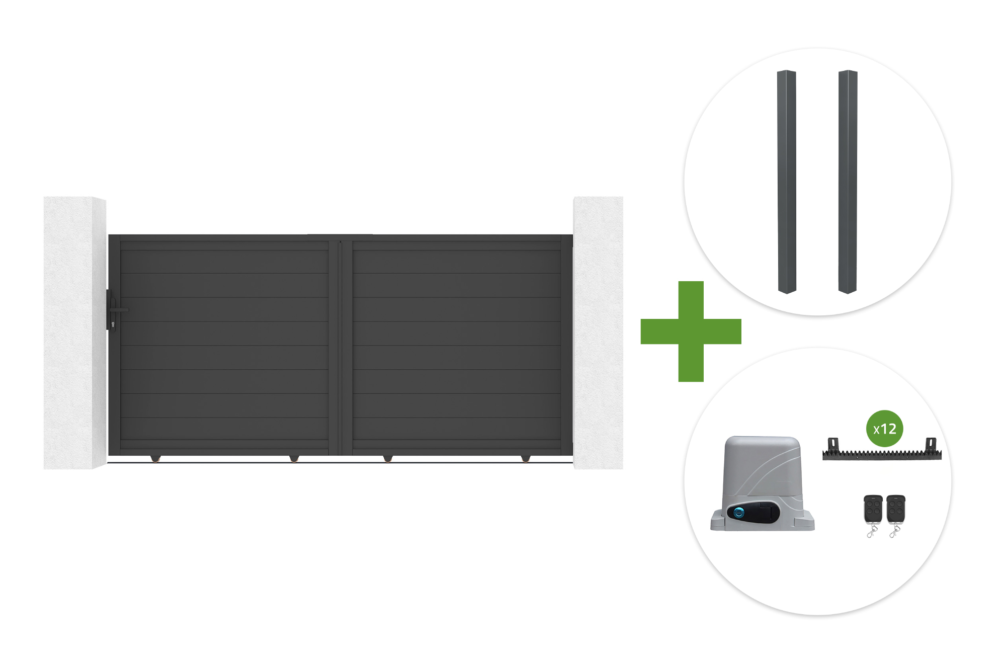 Portail coulissant 3m EIGER H.140cm + 2 poteaux ELDA + motorisation RANGER C300 main image