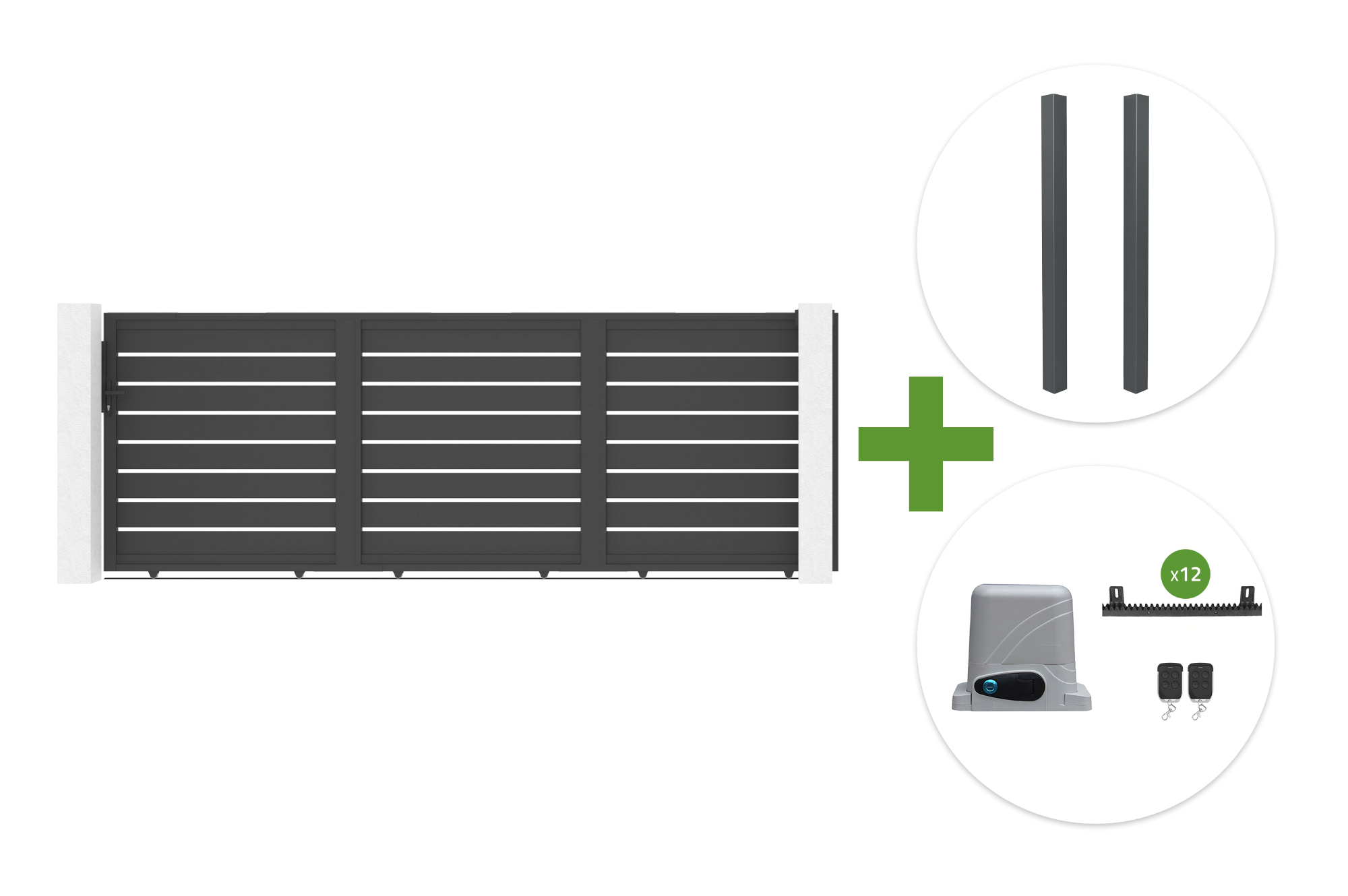Puerta corredera VOGEL 4,5m, 160cm de altura + 2 postes ELDA + motor RANGER C300 main image