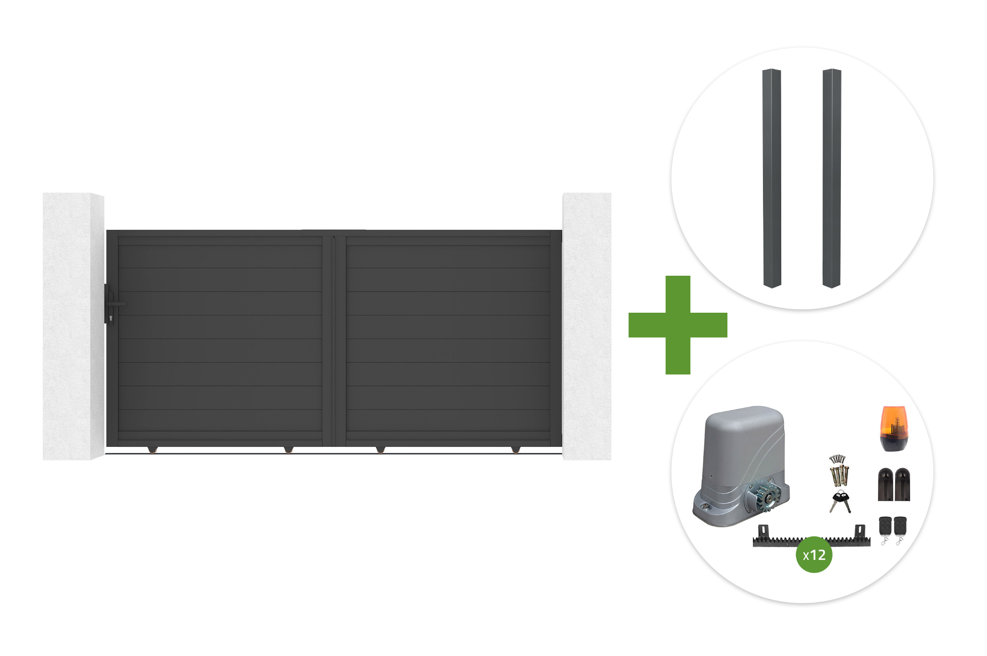 Portail coulissant 3m EIGER H.140cm + 2 poteaux ELDA + motorisation TANKER C600 main image