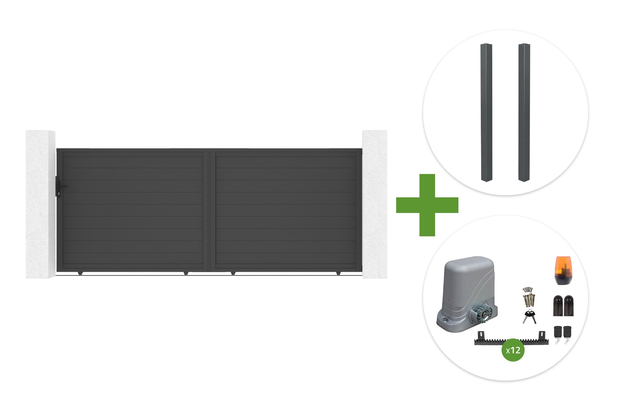 EIGER 4 m Schiebetor, 160 cm hoch + 2 ELDA Pfosten + TANKER C600 Motor main image