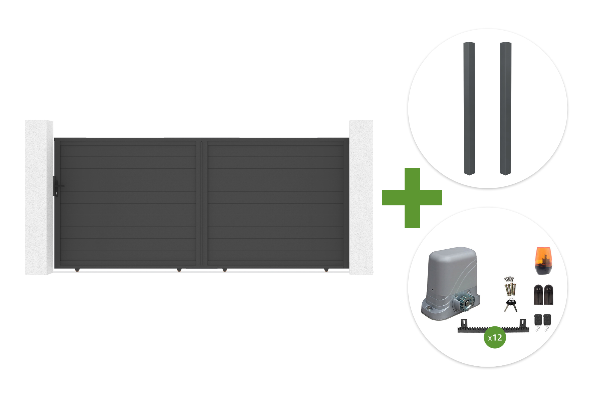 Συρόμενη πύλη EIGER 4m, ύψος 180cm + 2 κολώνες ELDA + κινητήρας TANKER C600 main image