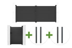 EIGER 3.5m H.140cm grey swing gate + EIGER 1m H.140cm pedestrian gate + 4 ELDA posts main_image