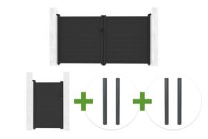 EIGER 3m H.160cm grey swing gate + EIGER 1m H.160cm pedestrian gate + 4 ELDA posts main_image