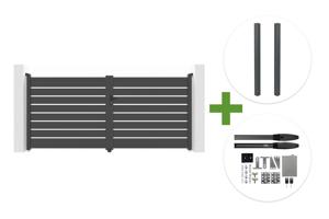 Portão de balanço VOGEL de 3 m, 160 cm de altura, cinza + portão de pedestres VOGEL de 1 m, 160 cm de altura + 4 postes ELDA main_image