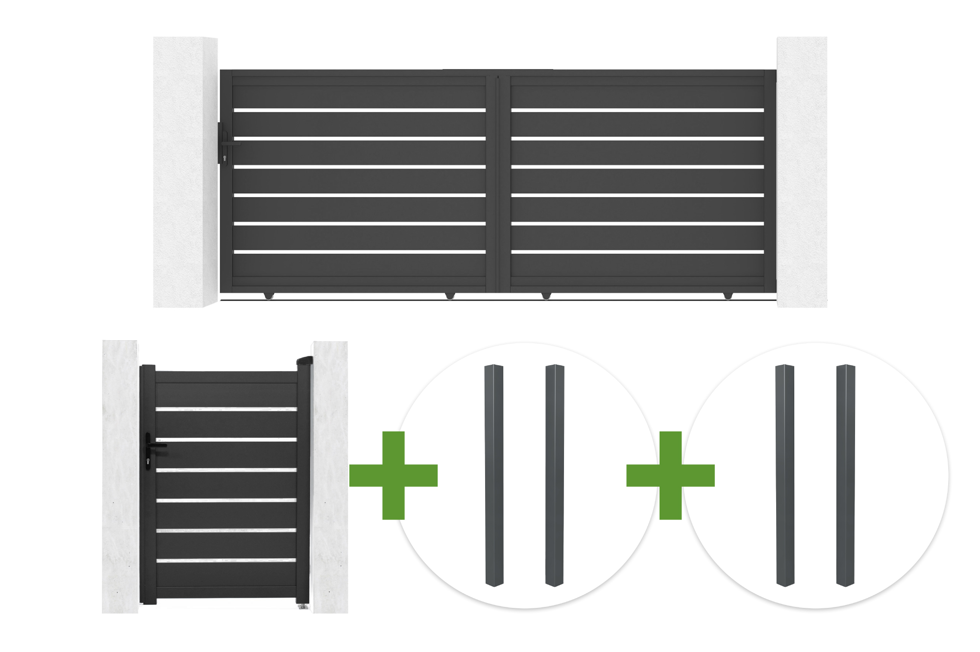 Brama przesuwna VOGEL 3,5m, wys. 140cm + furtka dla pieszych VOGEL 1m, wys. 140cm + 4 słupki ELDA main image