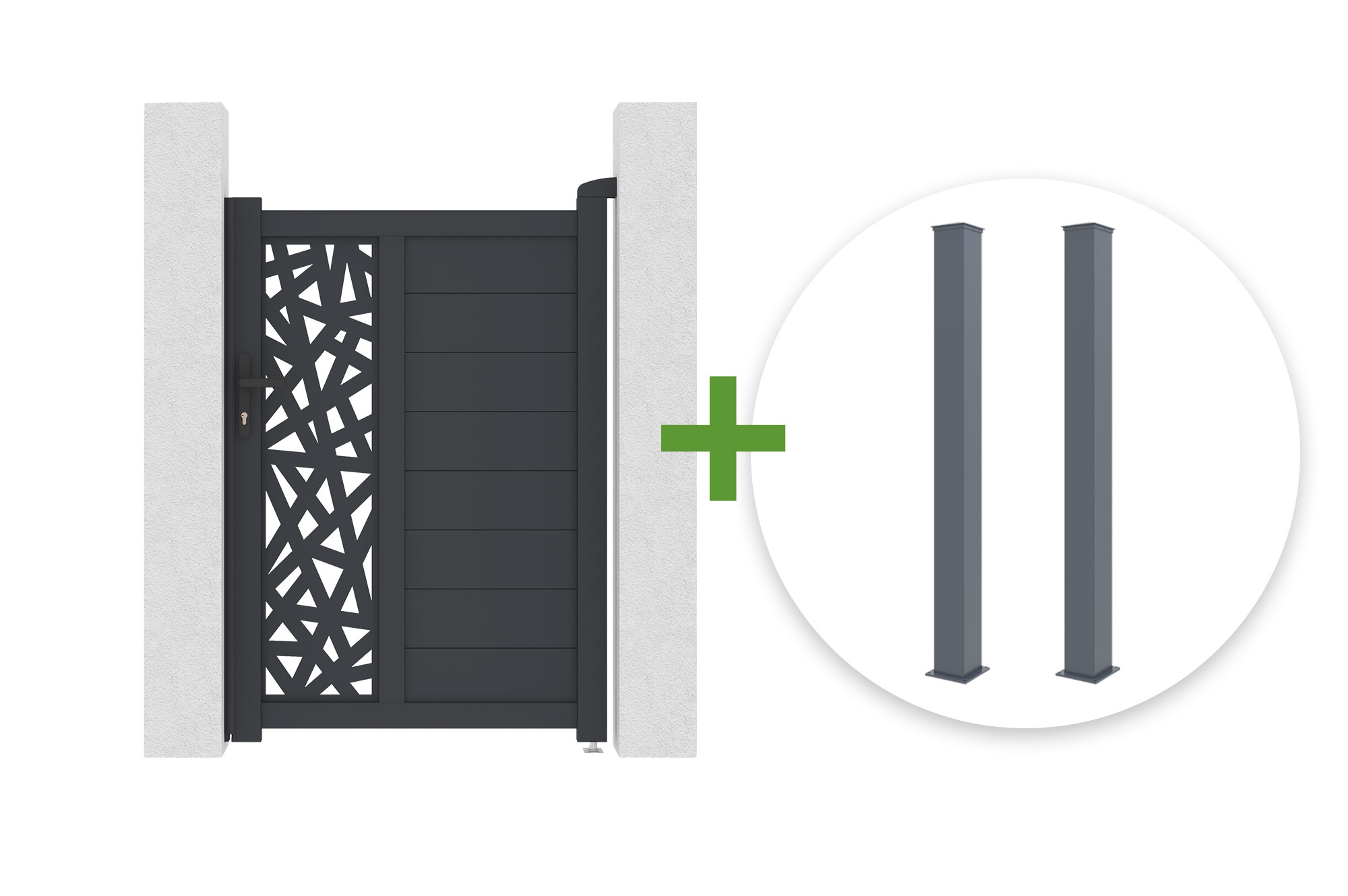 Tor 1m RUIVO H.140cm + 2 Pfosten H.166cm graues Aluminium