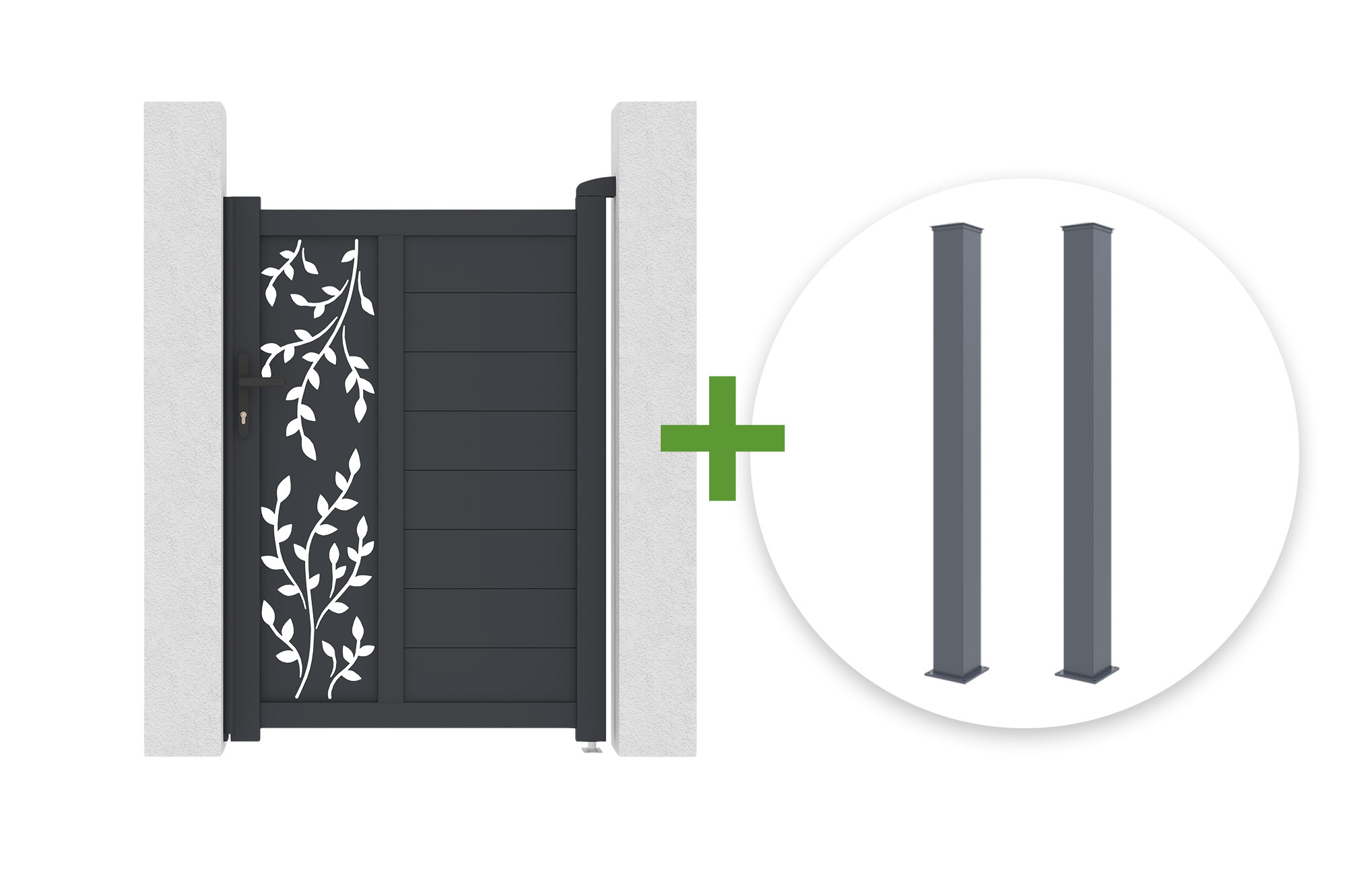 Gate 1m FOLYA H.140cm + 2 Posts H.166cm gray aluminum