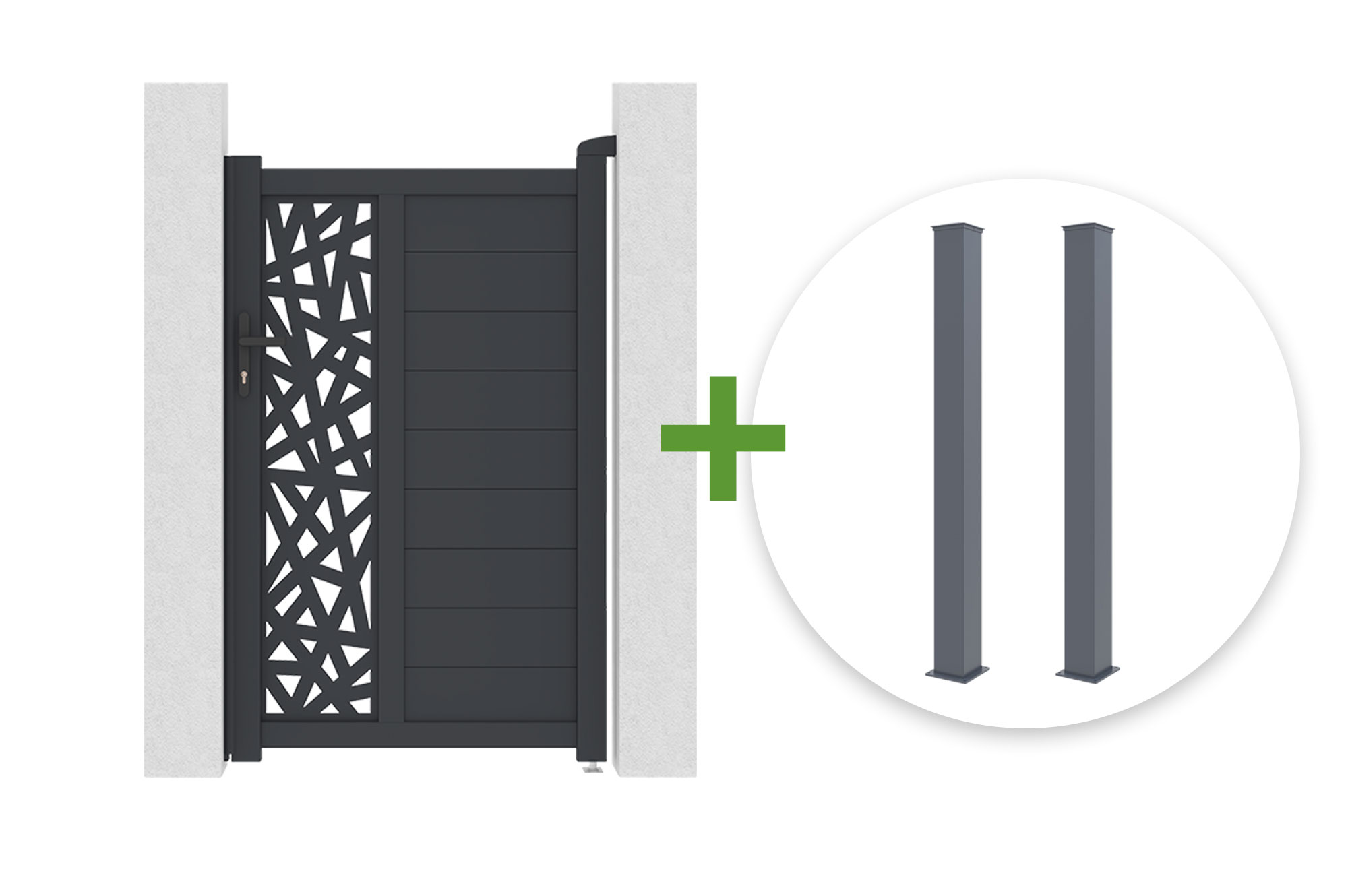 Vārti 1m RUIVO augstums 160cm + 2 stabi augstums 190cm pelēks alumīnijs