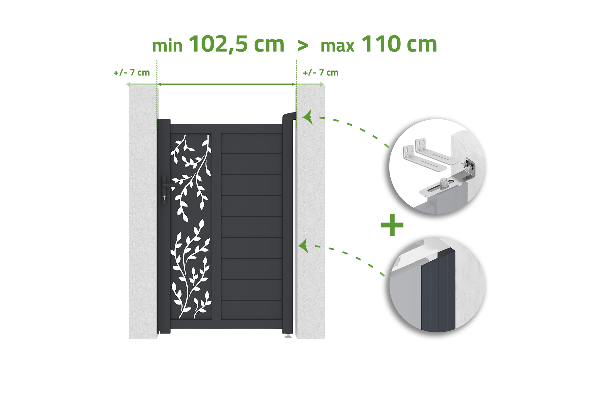 Tor, verstellbar in der Breite 1 m, FOLYA H. 160 cm, graues Aluminium