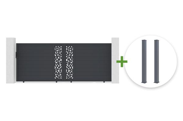 RUIVO 4m sliding gate, 160cm high, grey aluminum + 2 posts 15x15cm, 190cm high main image