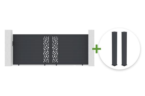RUIVO 4m sliding gate, 160cm high, grey aluminum + 2 posts 20x20cm, 190cm high main image