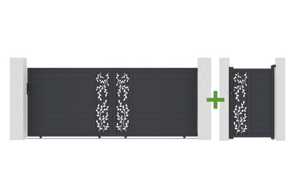 4m FOLYA sliding gate, 160cm high + 1m FOLYA pedestrian gate, grey aluminum, 160cm high main image