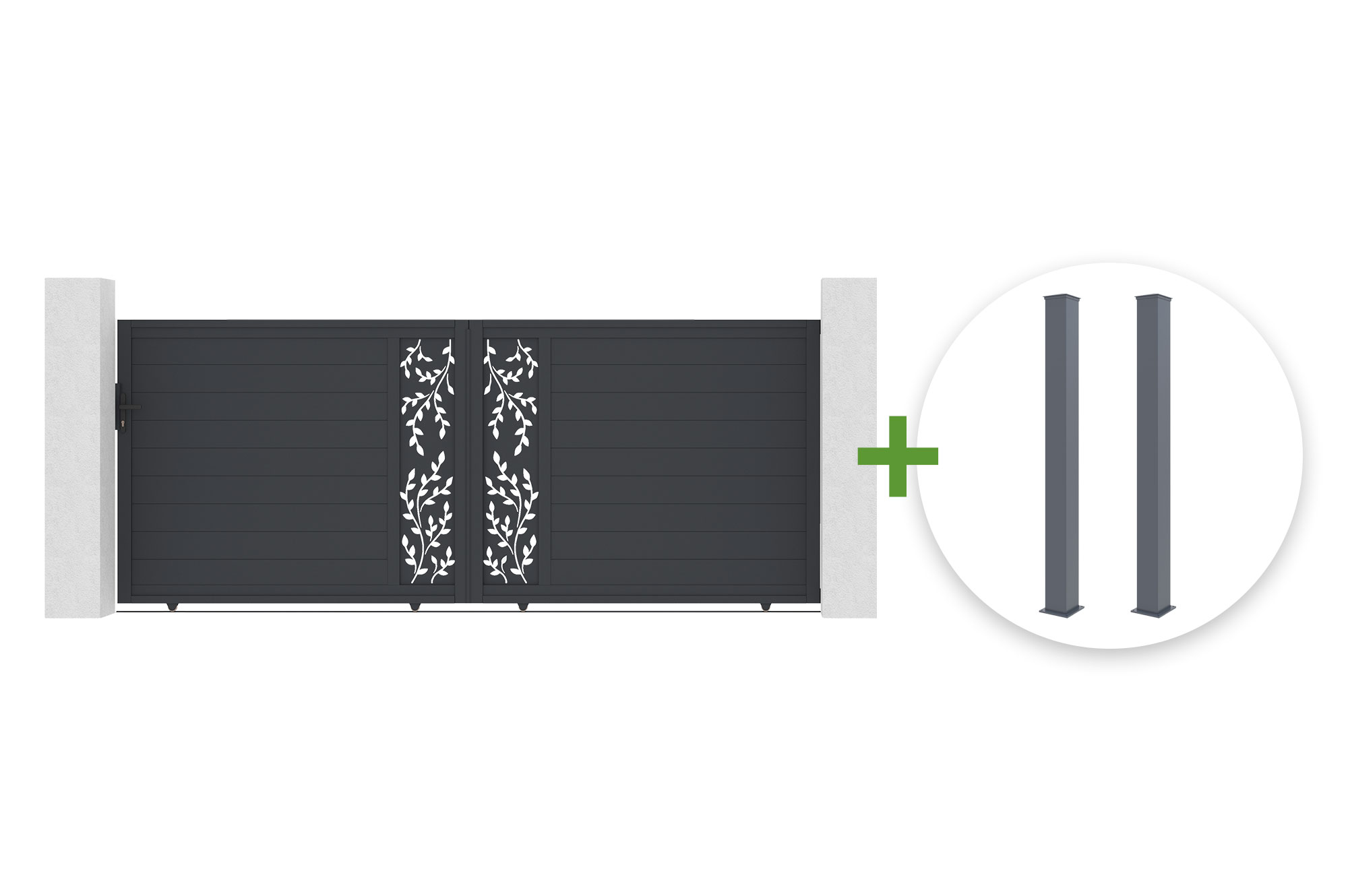 Brama przesuwna FOLYA 4m, wys. 160cm, aluminium szare + 2 słupki 15x15cm, wys. 190cm