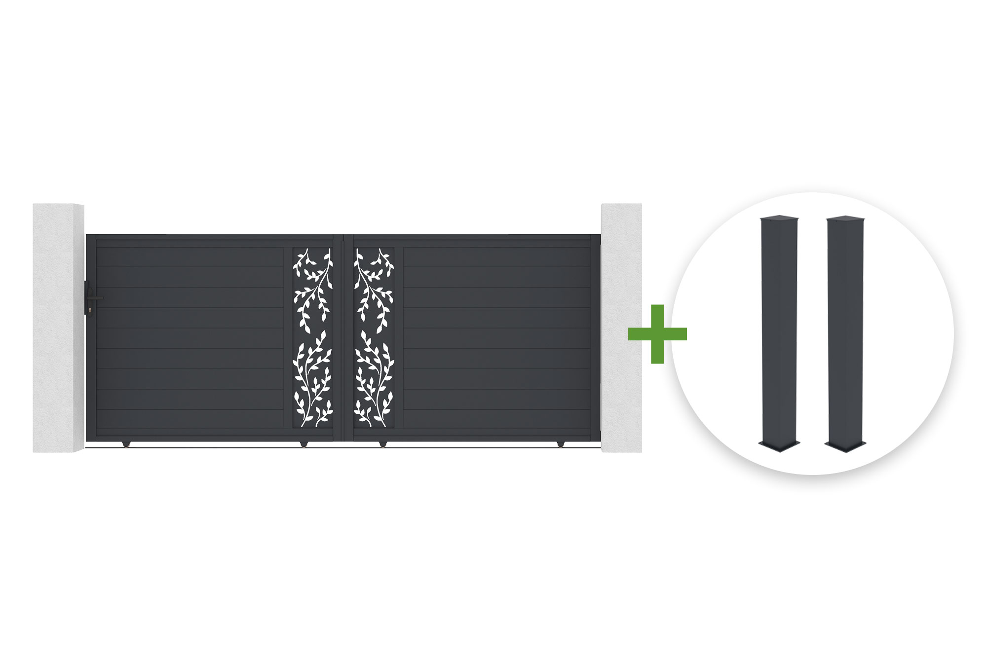 Brama przesuwna FOLYA 4m, wys. 160cm, aluminium szare + 2 słupki 20x20cm, wys. 190cm