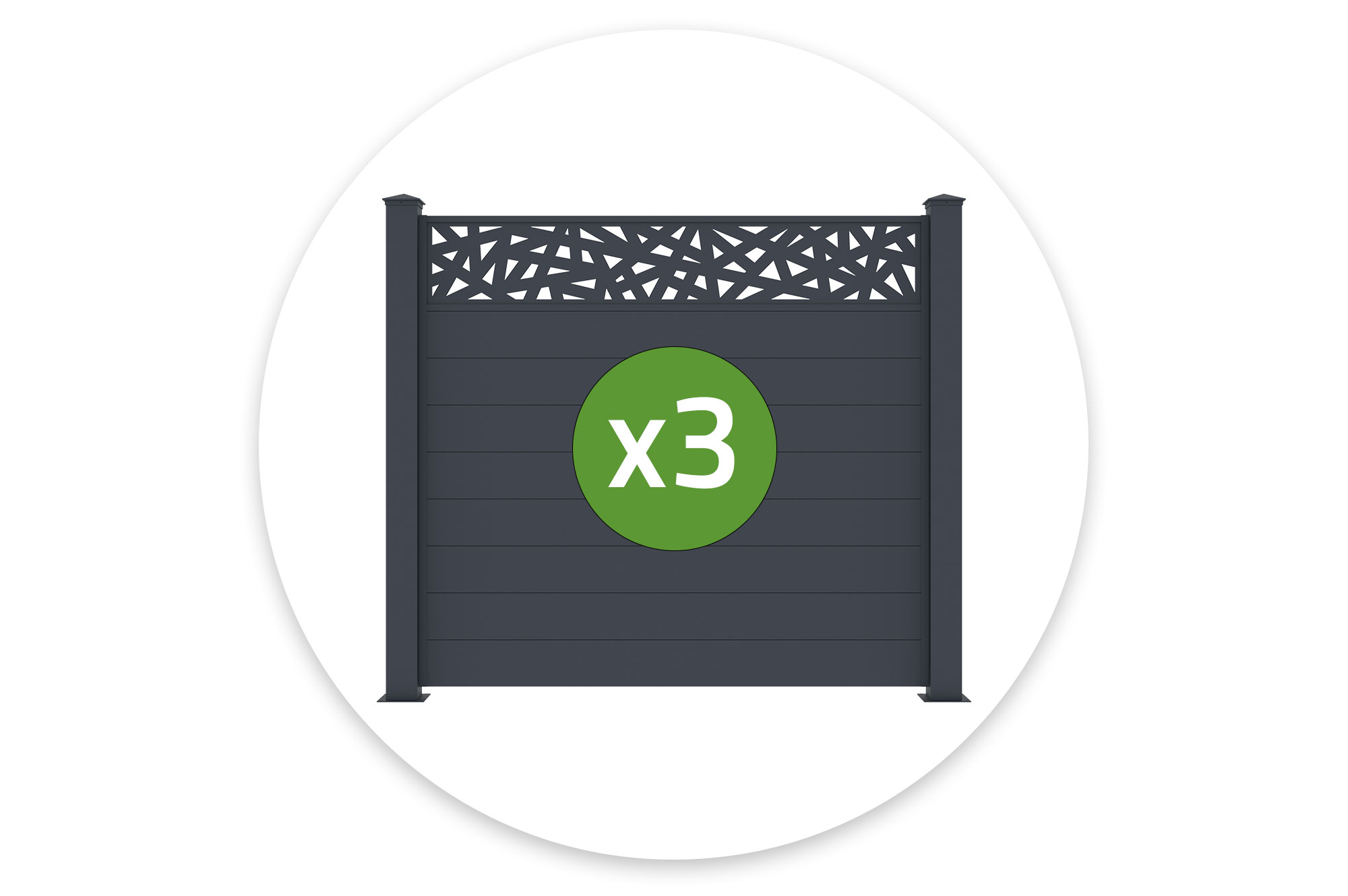 Σετ 3 ημι-ανοιγόμενων φράχτων αλουμινίου RUIVO 1,9μ, ύψους 170cm, γκρι