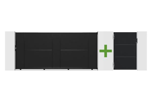 NALI 3.5m Steel Sliding Gate, 160cm High, Black + 160cm High Pedestrian Gate main image