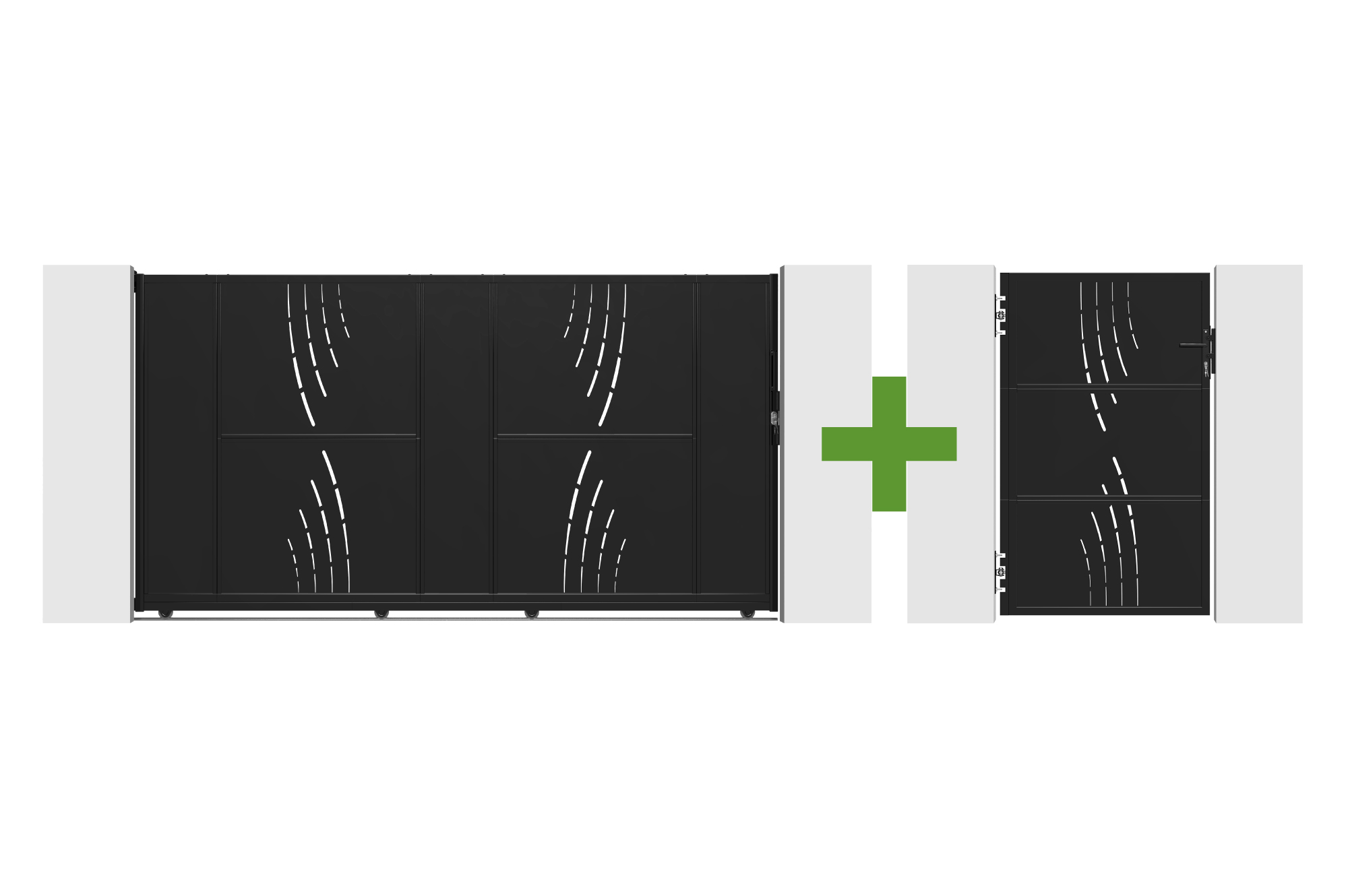 NALI VELETA 3m stalen schuifpoort H.160cm zwart + 160cm zwarte voetgangerspoort