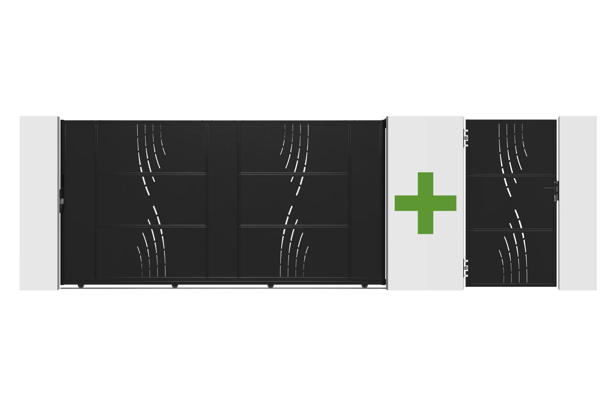 3.5m NALI VELETA steel sliding gate, 180cm high, black + 180cm high pedestrian gate, black