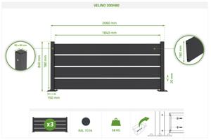 VELINO poloprolamovaný černý ocelový plot 6m x V. 80cm 2