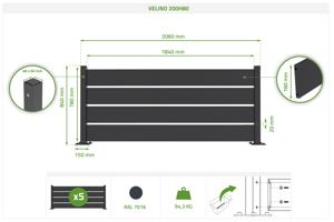 VELINO pol-otvorena črna jeklena ograja 10 m x V 80 cm 2