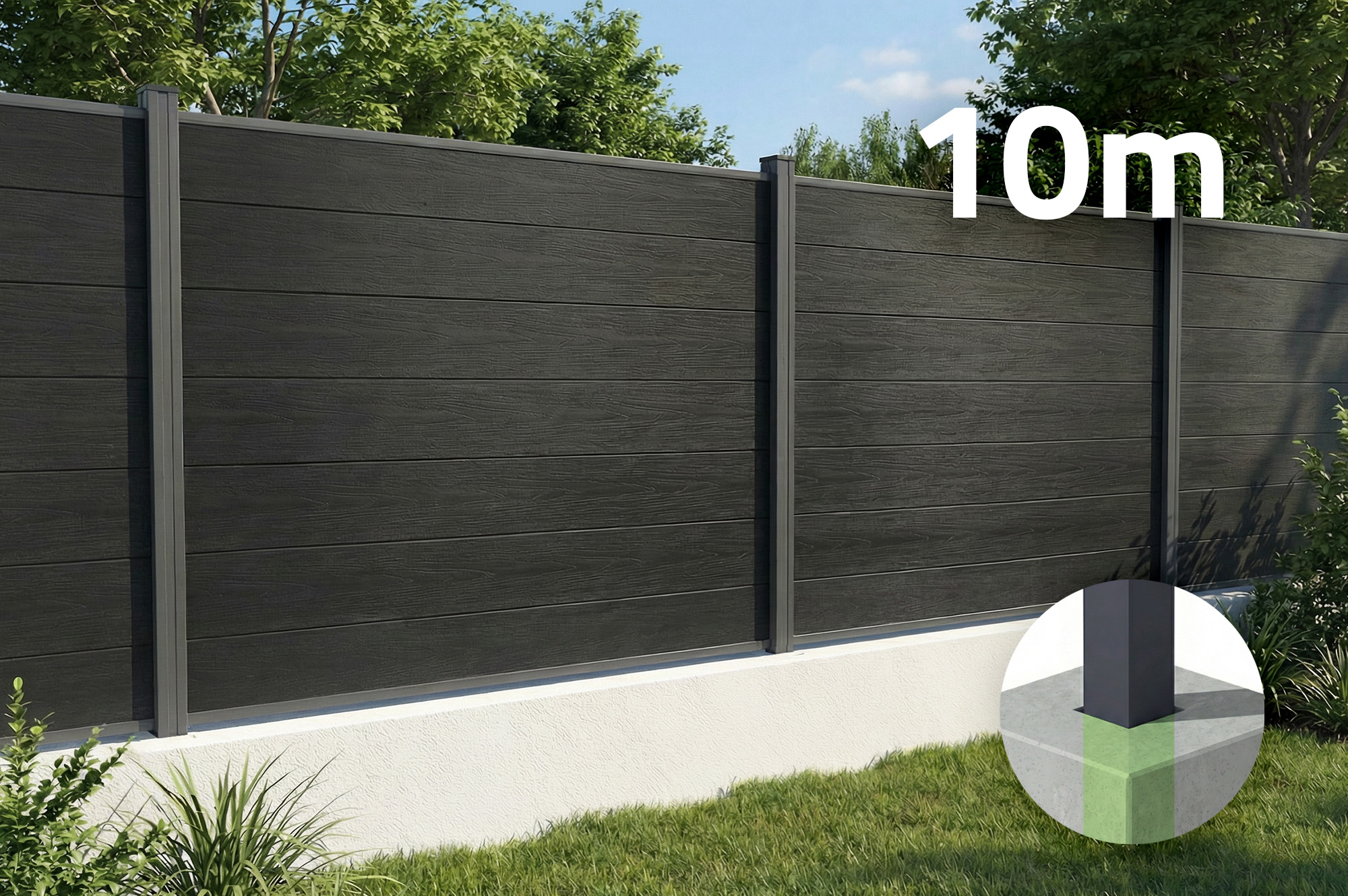 10 m kompozitný plot STOCKHORN, výška 150 cm, na zapustenú inštaláciu, sivý 1