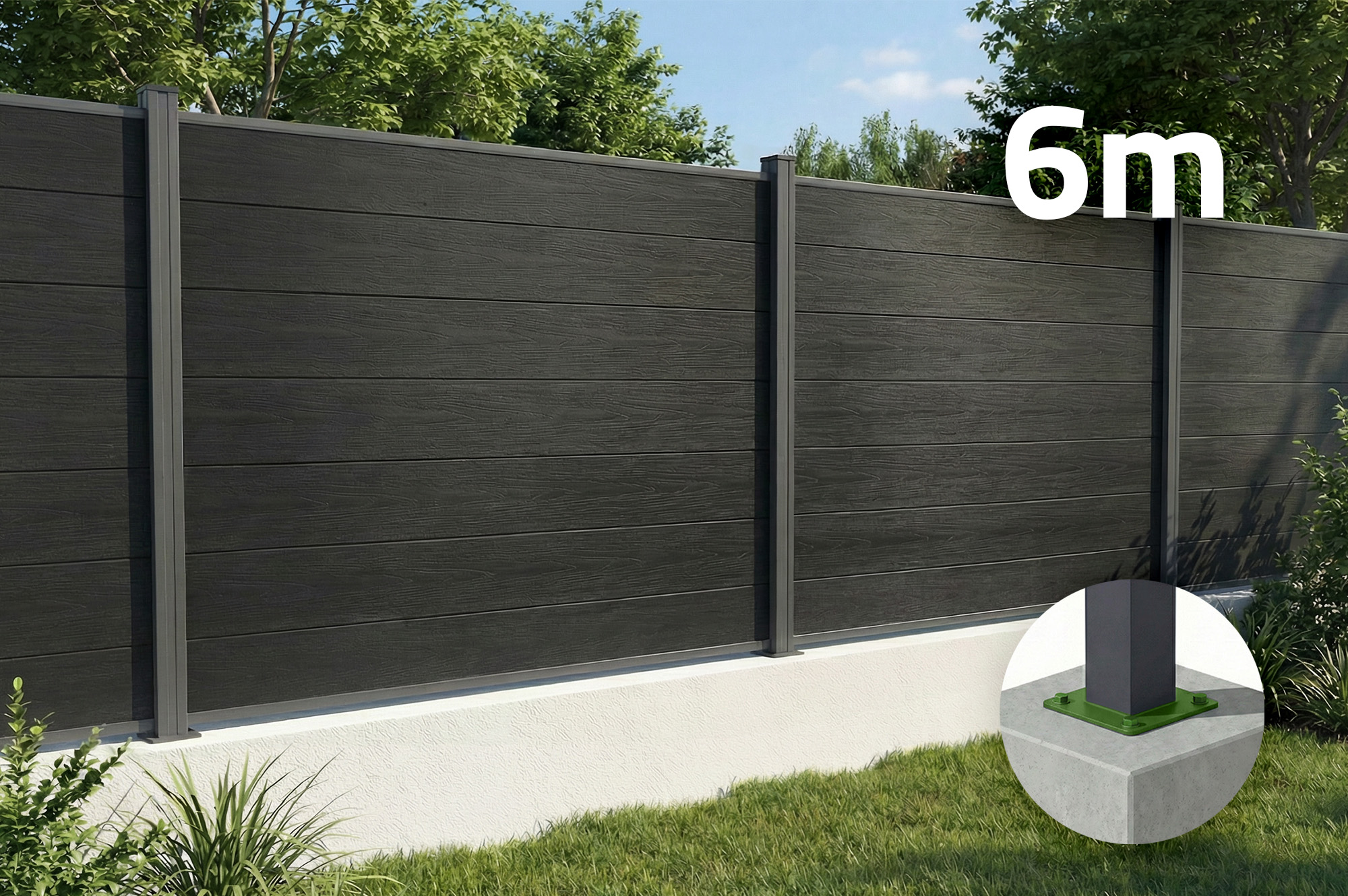 6m-es STOCKHORN kompozit kerítés, magasság 150cm, szürke lemezen 1