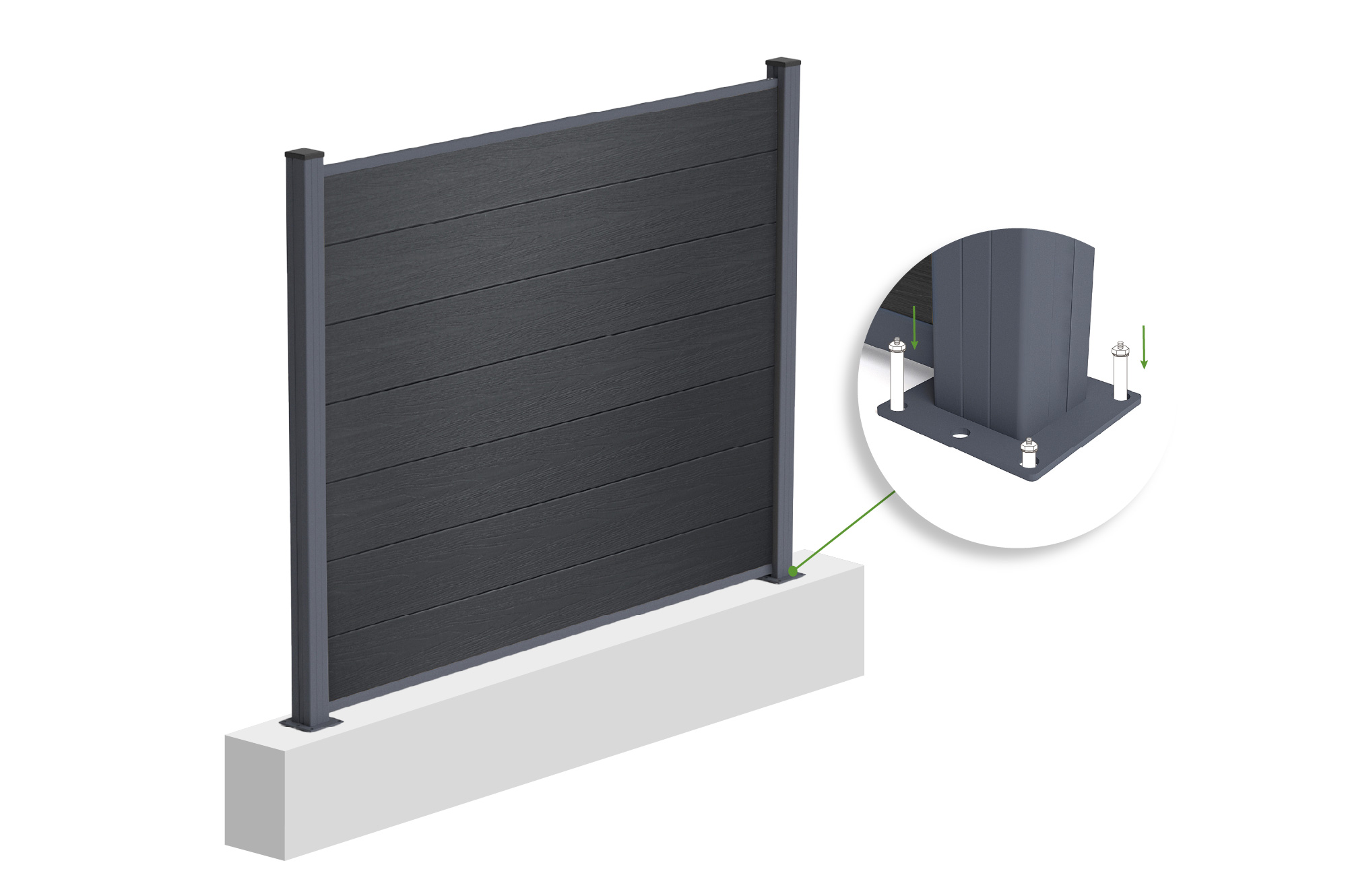 8 m hoher STOCKHORN-Verbundzaun, 150 cm hoch, auf grauen Bodenplatten 4