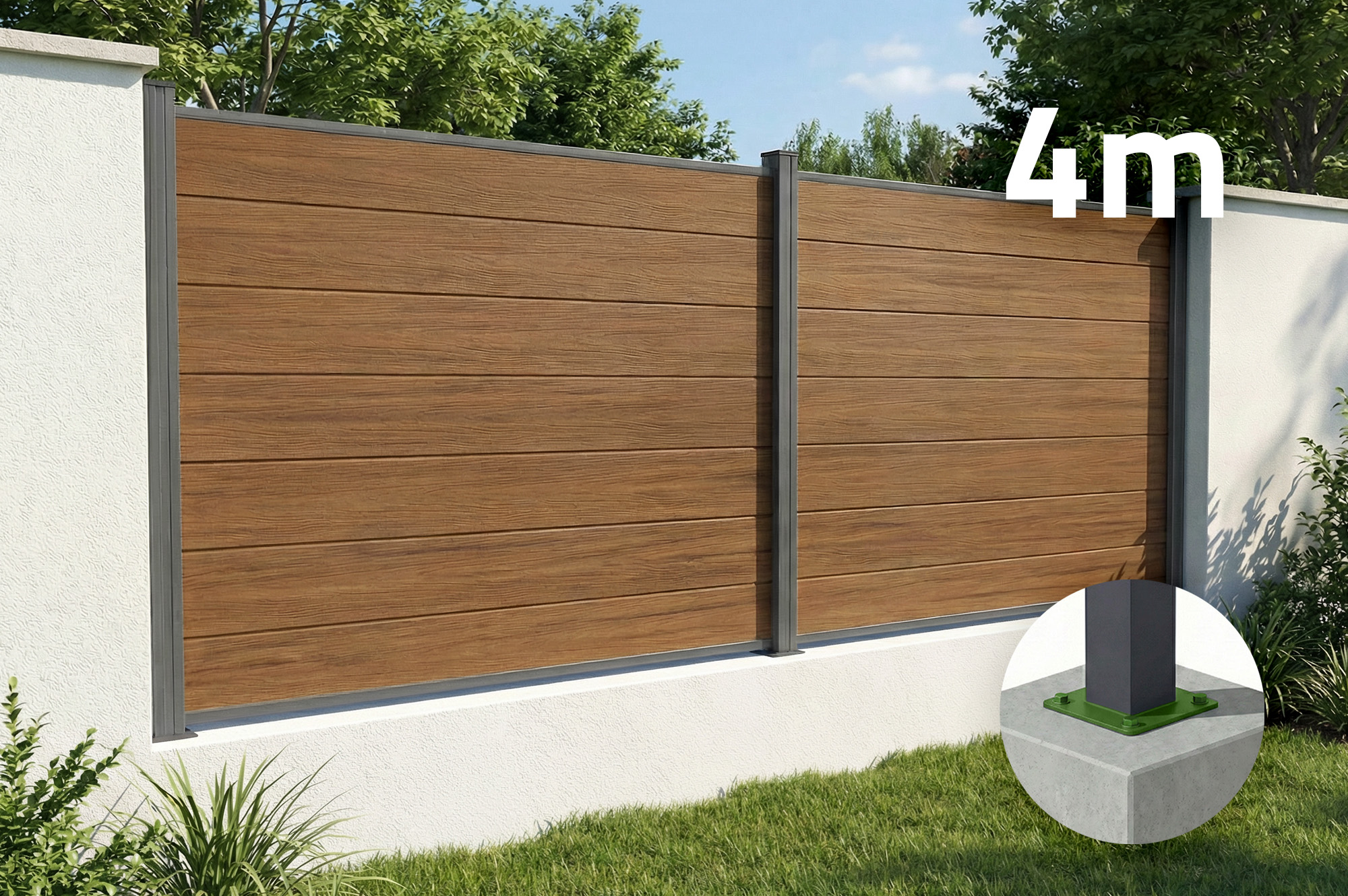 Kompozicinė tvora 4 m STOCKHORN, aukštis 150 cm, ant tikmedžio plokštės