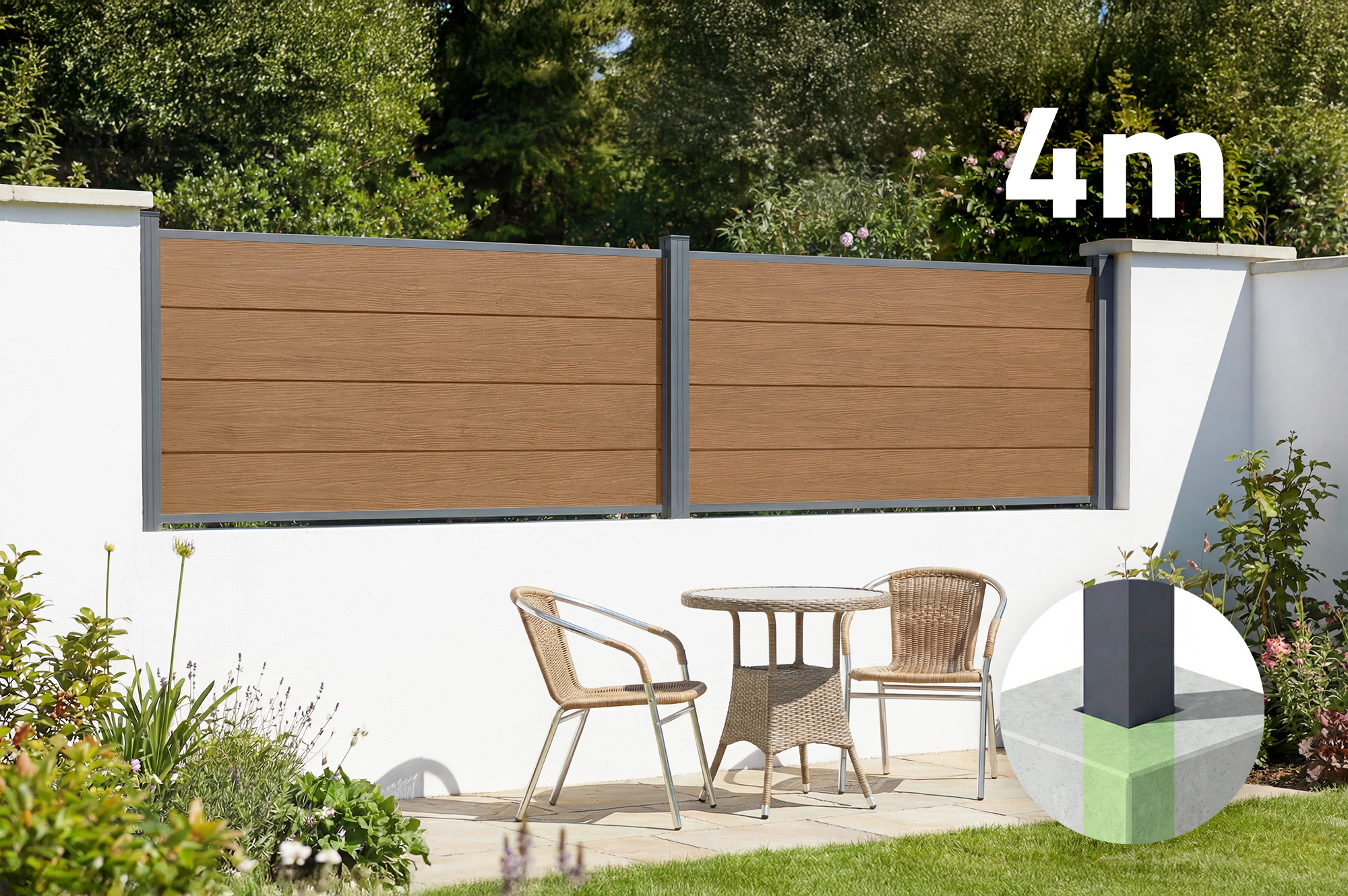 4m kompozitný plot STOCKHORN, výška 90 cm, teaková povrchová úprava, na zapustenie do zeme 1