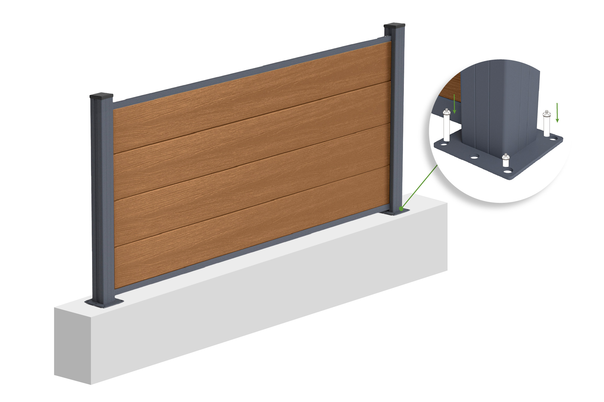 Composite fence 6m STOCKHORN H.90cm on teak plate 4