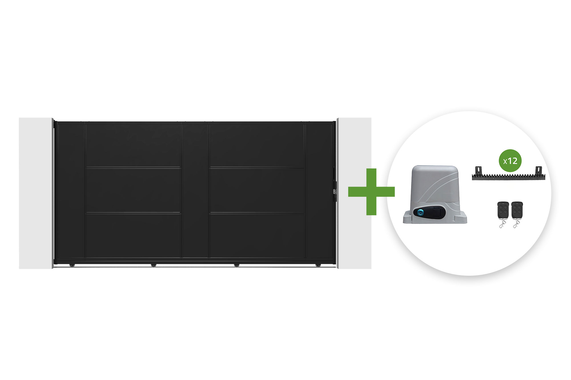 3.5m NALI steel sliding gate, 180cm high, black + RANGER C300 motor