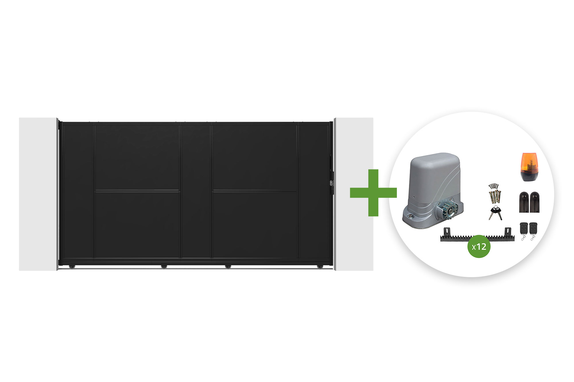 NALI schuifpoort van zwart staal, 3 m hoog, 160 cm, + C600 motor