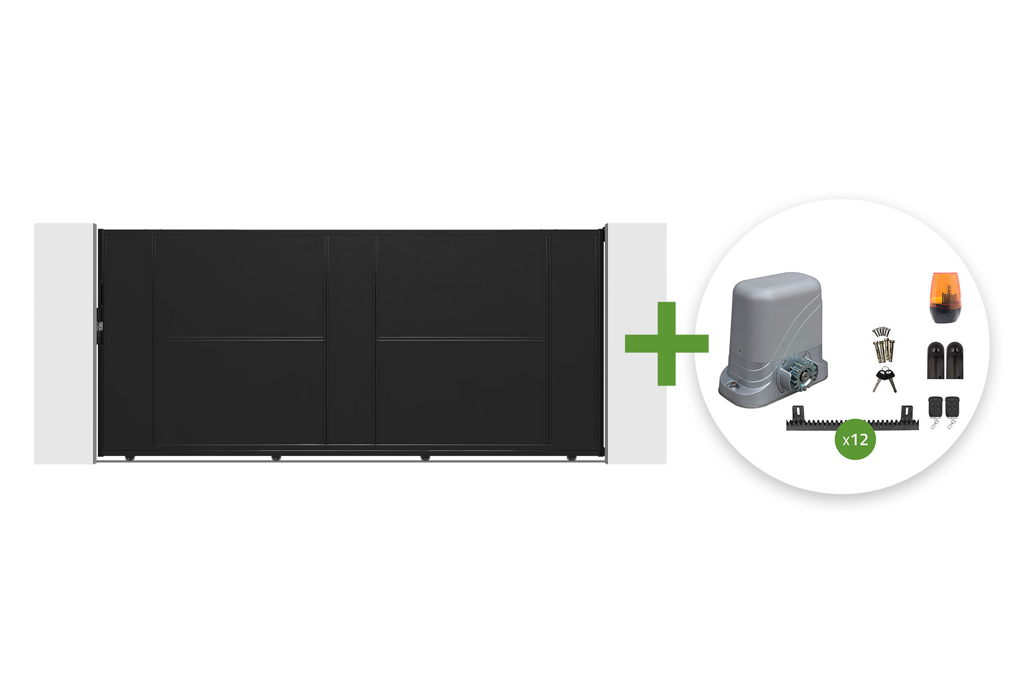 Oceľová posuvná brána NALI 3,5 m, výška 160 cm, čierna + motor C600